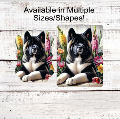 Dog Wreath Sign, Akita Dog, Spring Flowers, Floral Wreath Sign