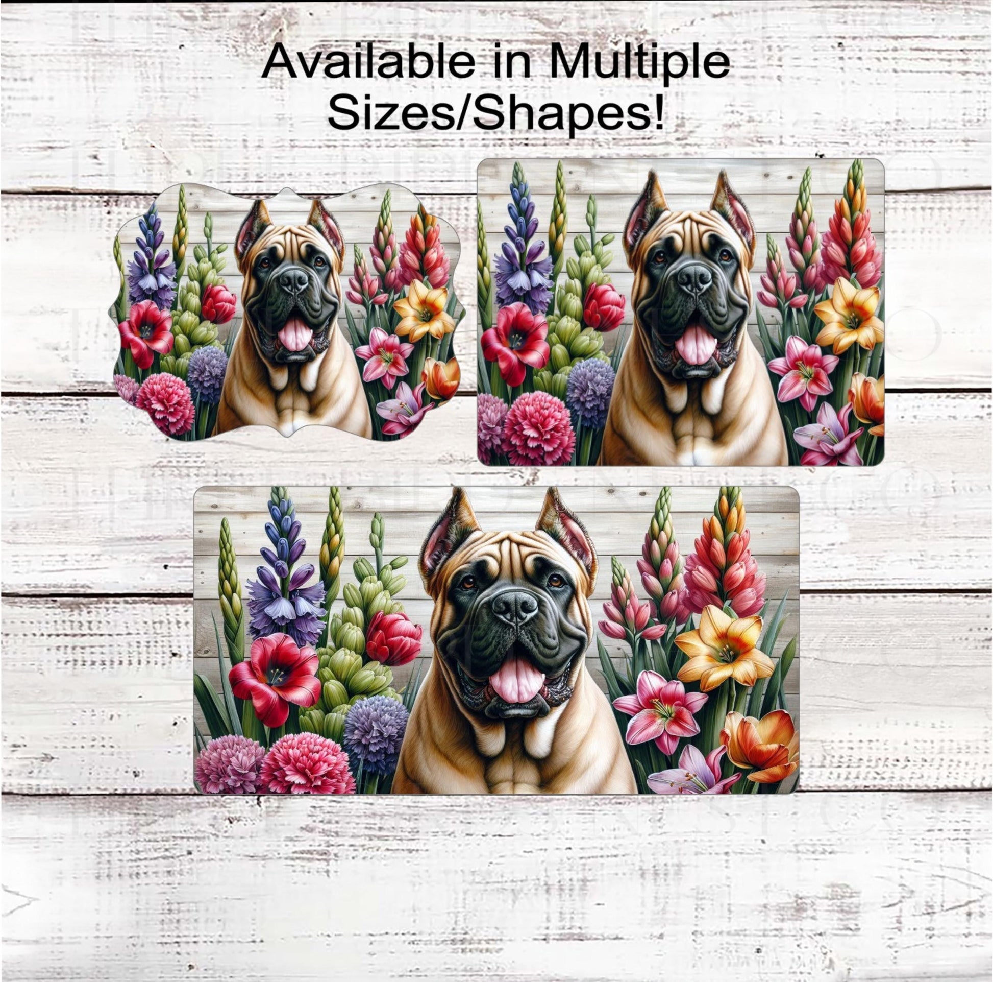 Dog Wreath Sign, Cane Corso Dog, Spring Flowers, Floral Wreath Sign