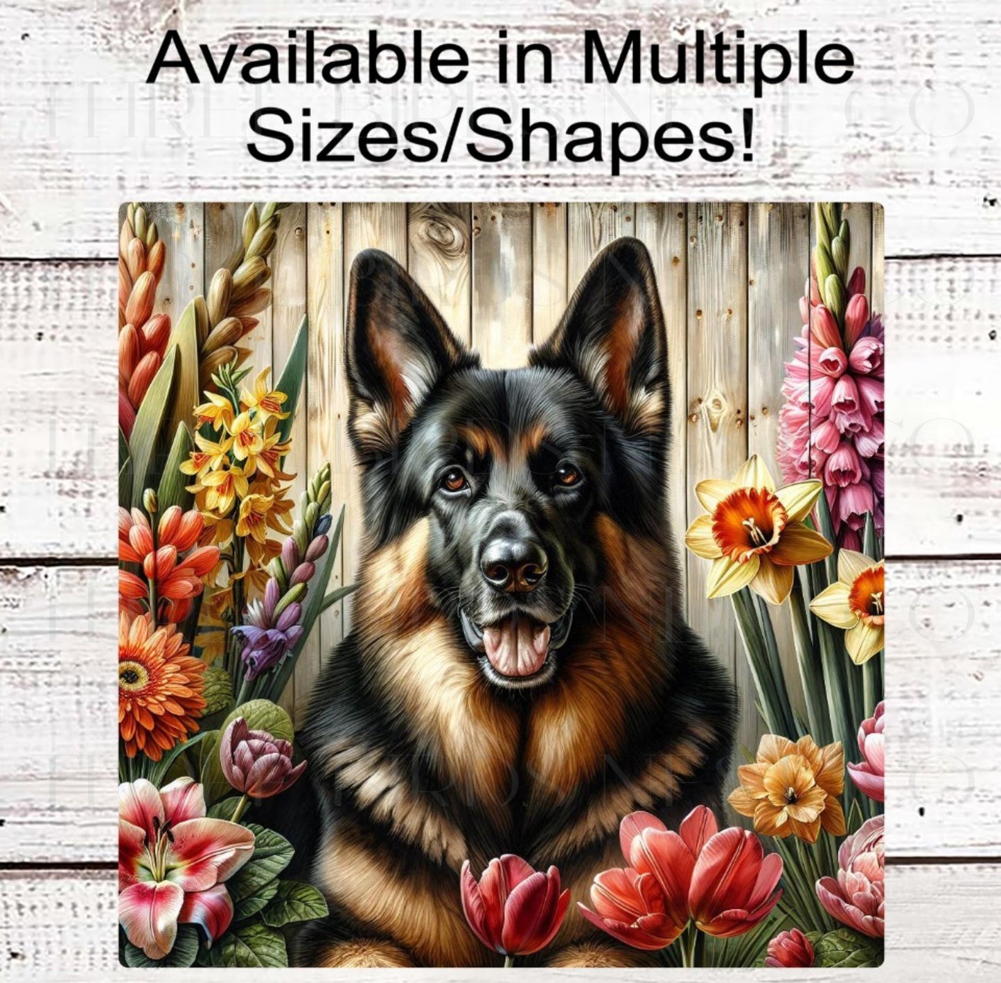 Dog Wreath Sign, German Shepherd Dog, Spring Flowers, Floral Wreath Sign