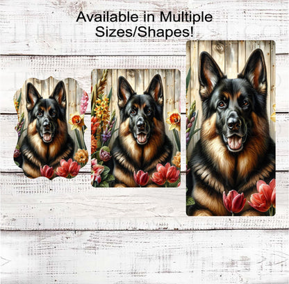 Dog Wreath Sign, German Shepherd Dog, Spring Flowers, Floral Wreath Sign