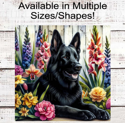 Dog Wreath Sign, German Shepherd Dog, Spring Flowers, Floral Wreath Sign