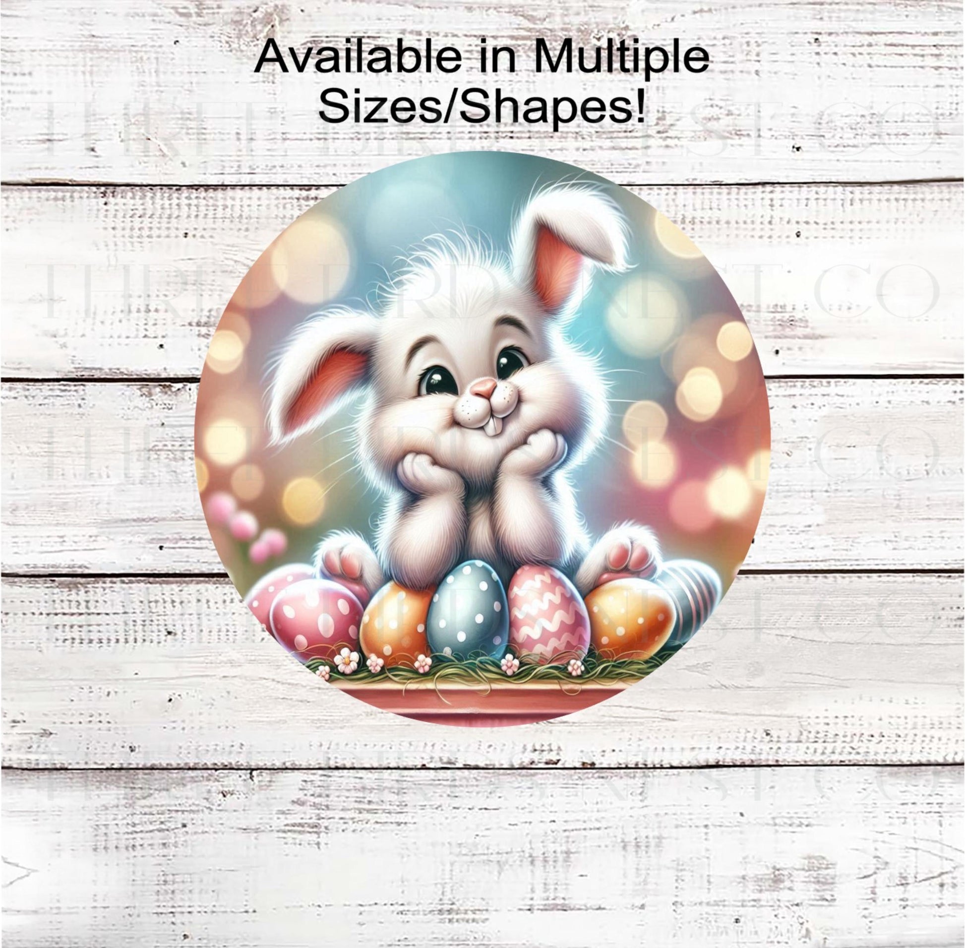 An adorable Easter Bunny with his decorated eggs
