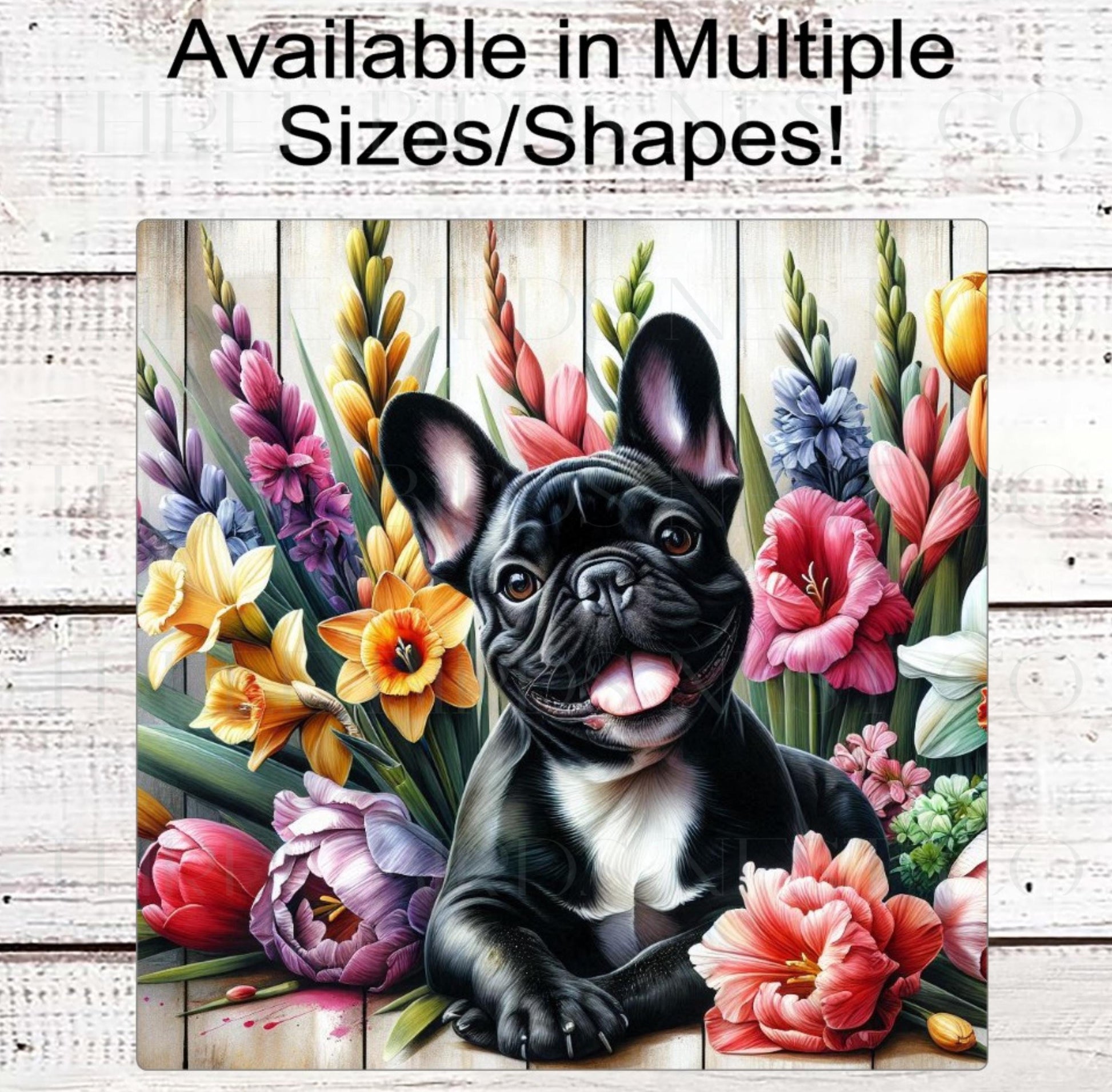 Dog Wreath Sign, French Bulldog, Frenchie Dog, Spring Flowers, Floral Wreath Sign
