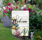A beautiful Welcome Garden Flag with Spring Flowers and Flip Flops