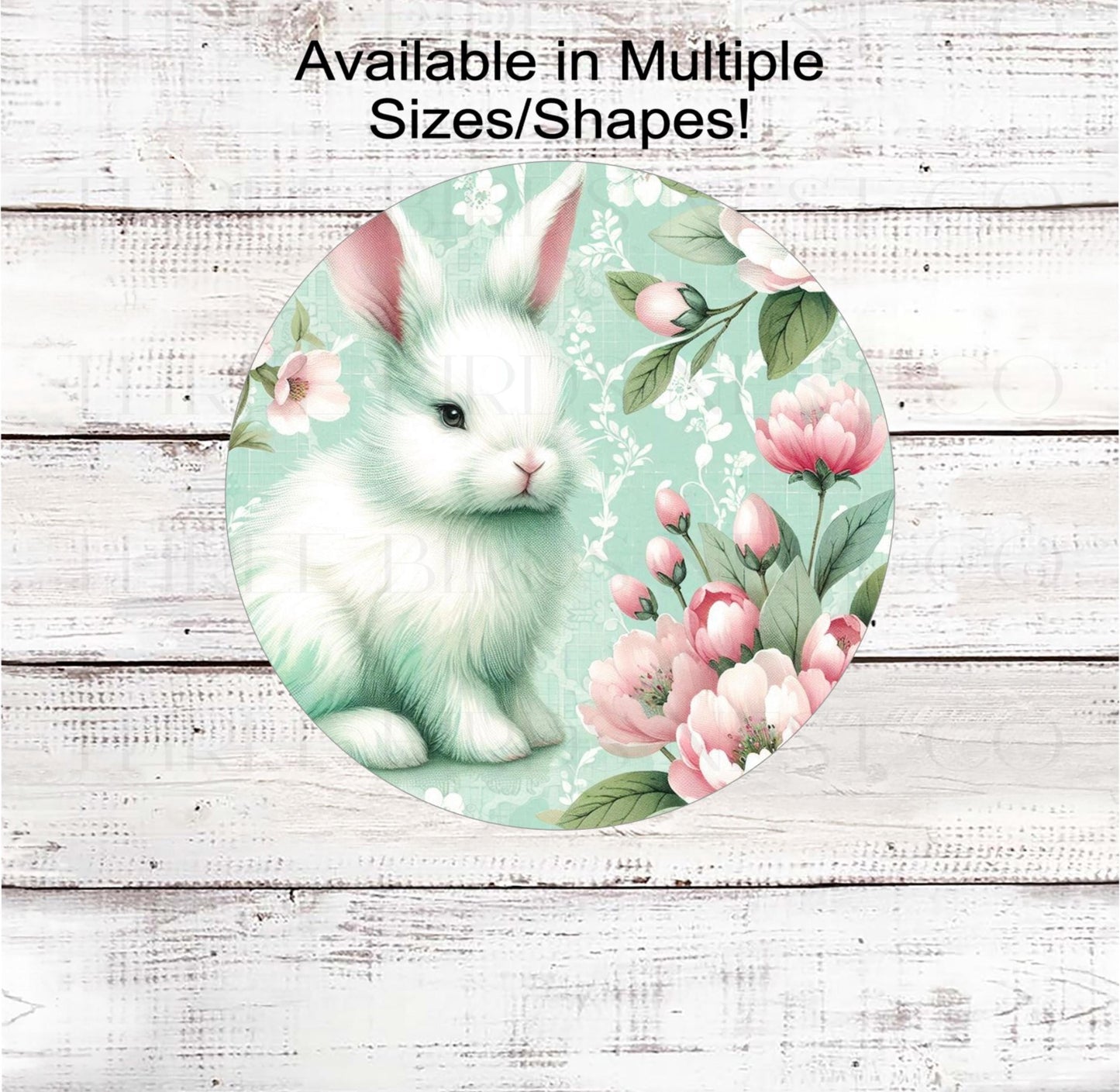 An adorable Easter Bunny surrounded by beautiful peonies and a chinoiserie pattern.