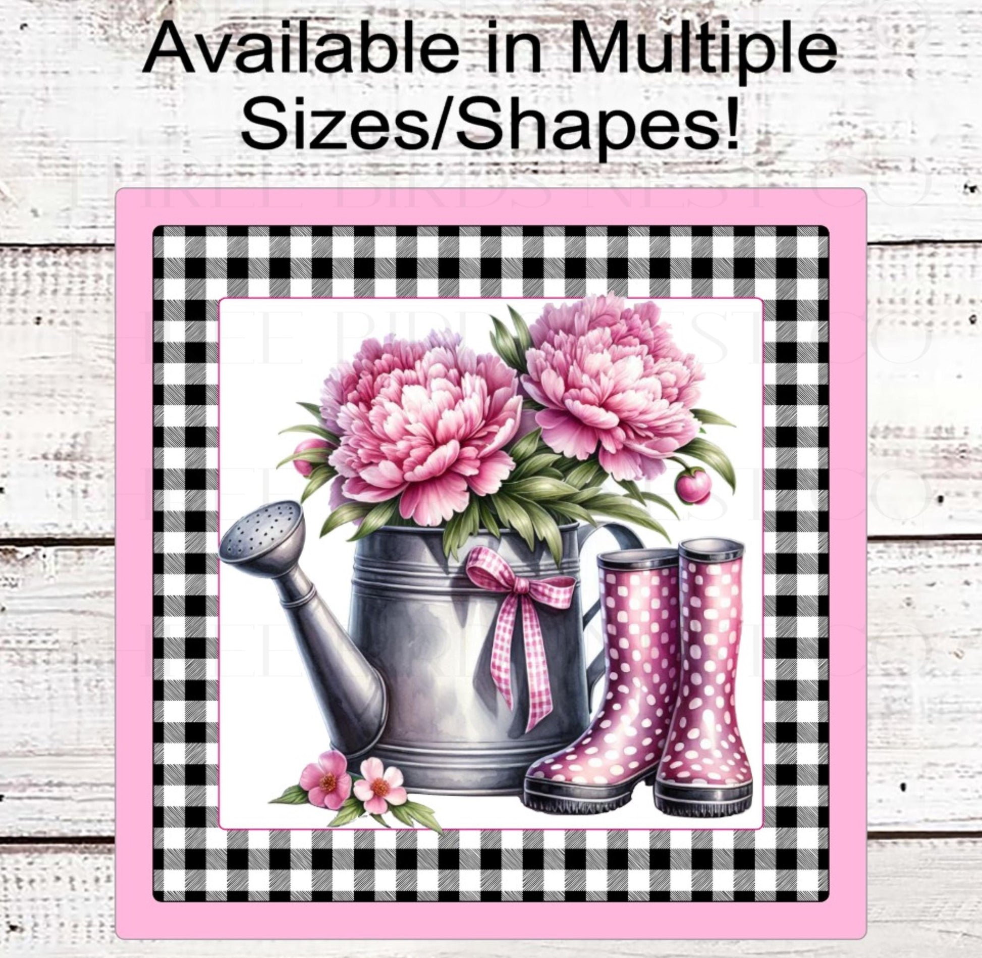 Watering Can Wreath Sign, Garden Lover, Rain Boots, Pink Peonies