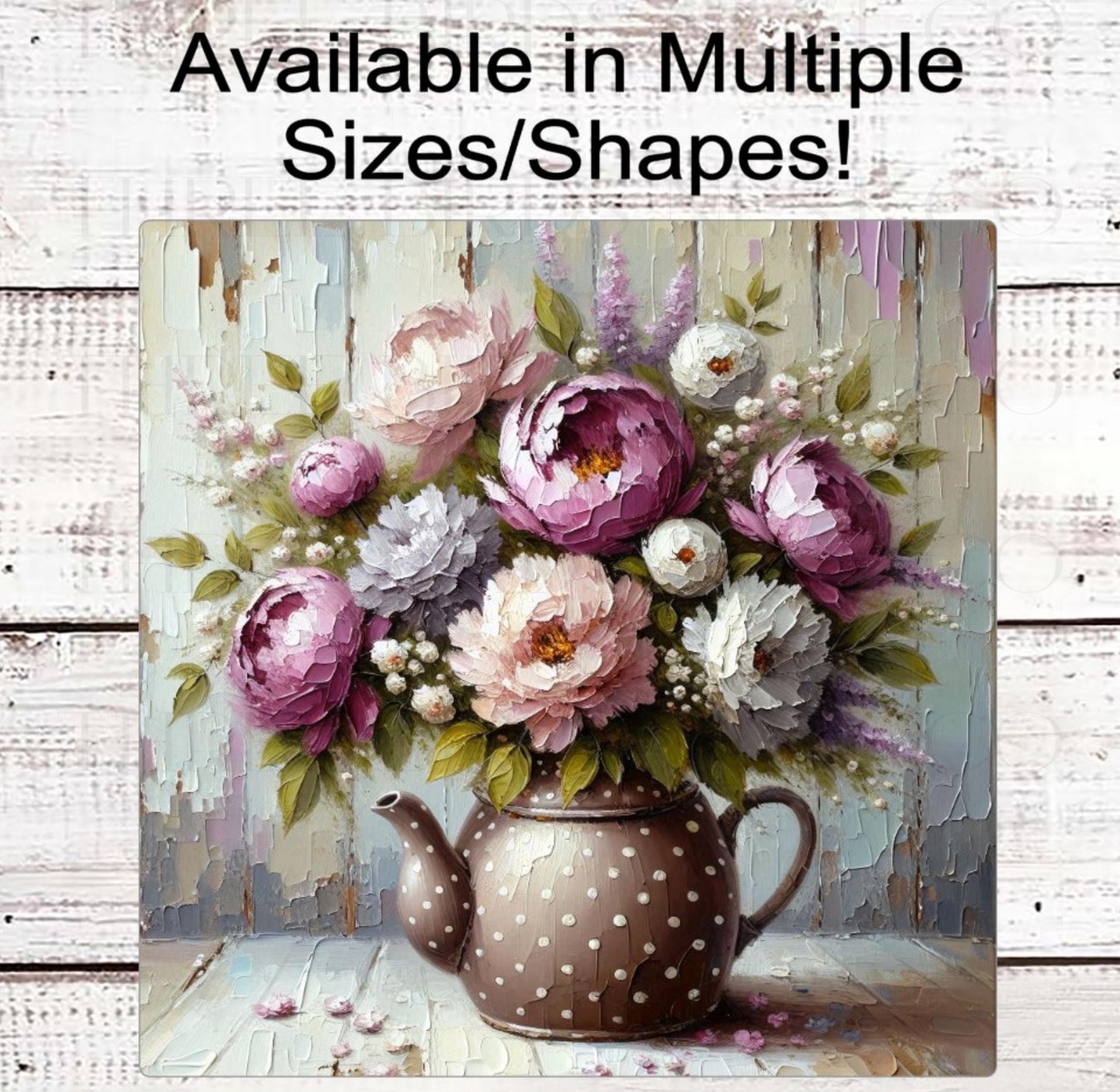 Teapot Wreath Sign, Garden Lover, Pink Peonies