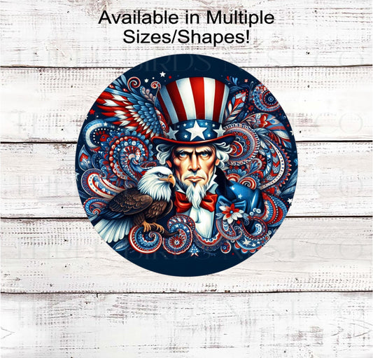 A beautiful collage with Uncle Sam, a Bald Eagle and all things patriotic.