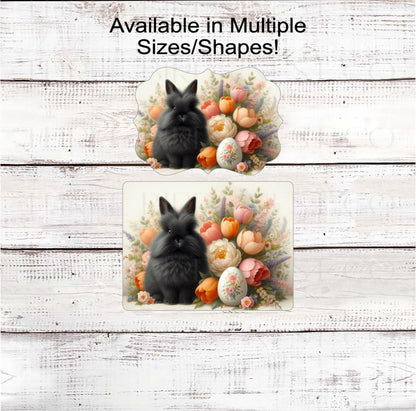 Easter Bunny Wreath Sign, Peonies, Floral Easter Decor, Angora Rabbit