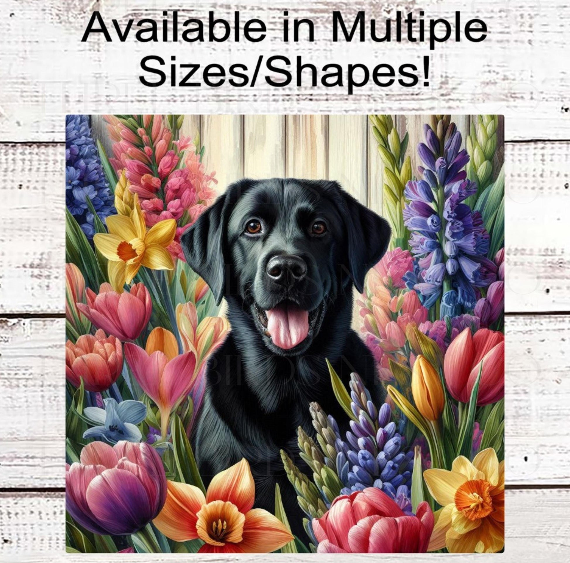 Spring Dog Wreath Sign, Black Labrador Retriever Dog, Floral Wreath Sign