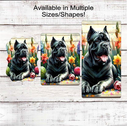 Dog Wreath Sign, Cane Corso Dog, Spring Flowers, Floral Wreath Sign