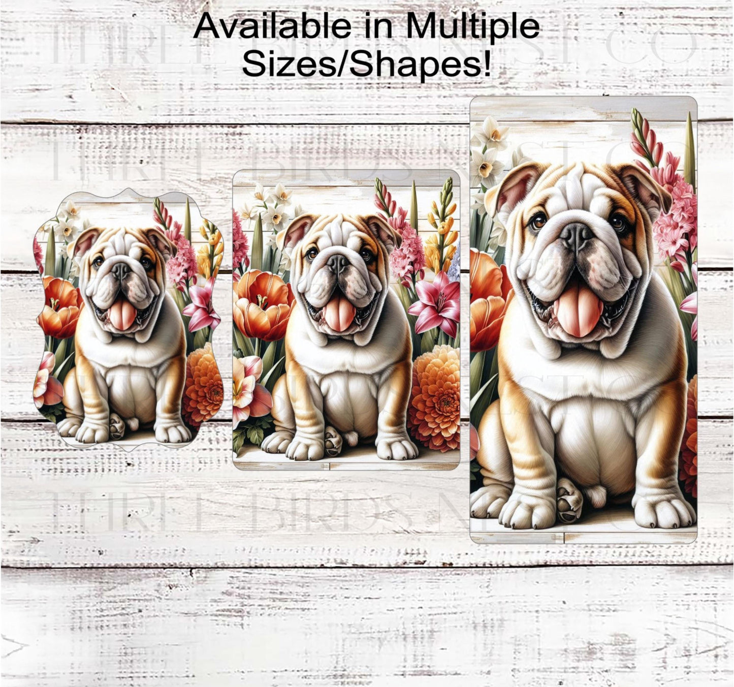 Dog Wreath Sign, English Bulldog Dog, Spring Flowers, Floral Wreath Sign