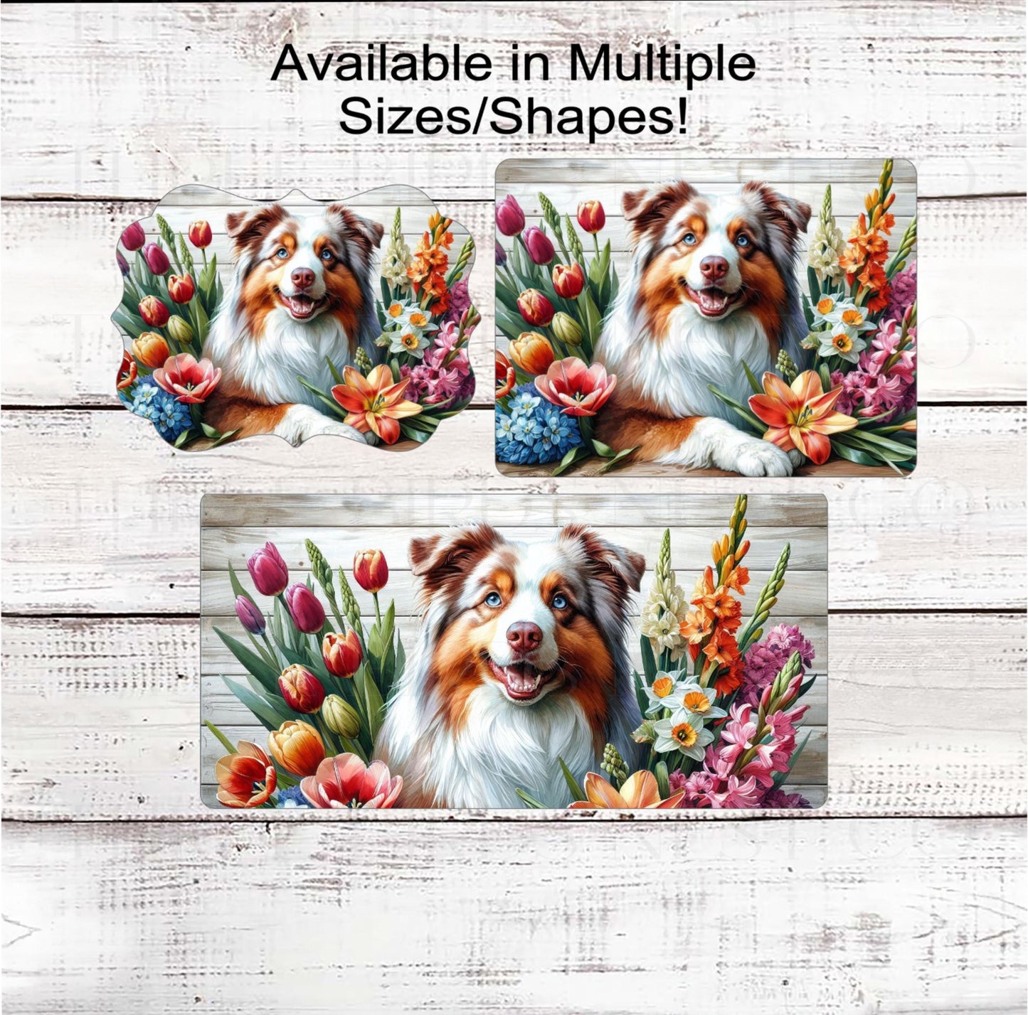 Dog Wreath Sign, Australian Shepherd Dog, Spring Flowers, Floral Wreath Sign