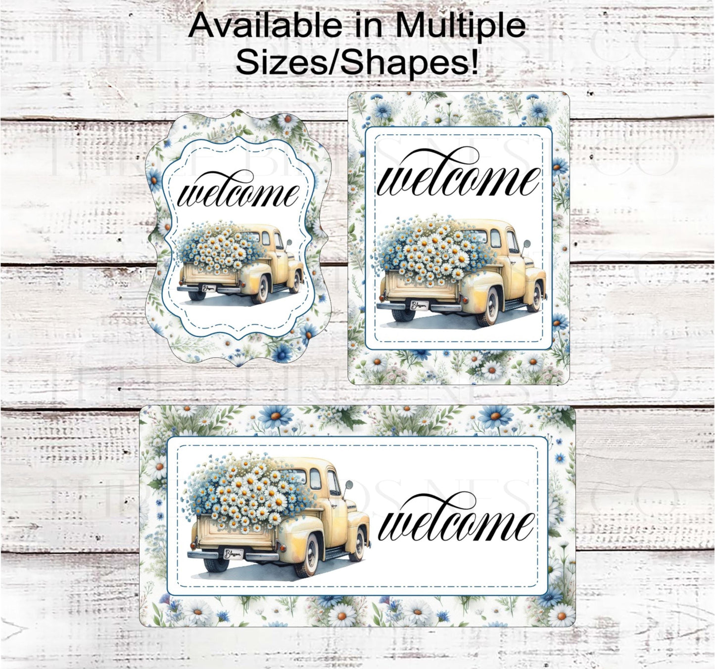 Yellow Truck Welcome Wreath Sign, Daisy Decor, Spring Florals