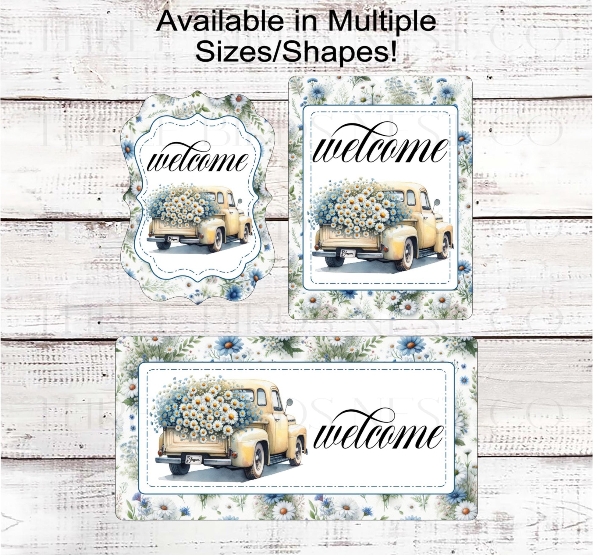 Yellow Truck Welcome Wreath Sign, Daisy Decor, Spring Florals