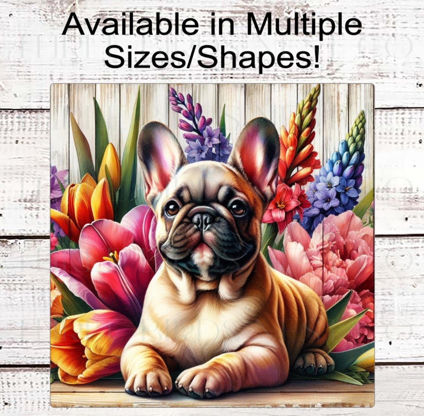 Dog Wreath Sign, French Bulldog, Frenchie Dog, Spring Flowers, Floral Wreath Sign