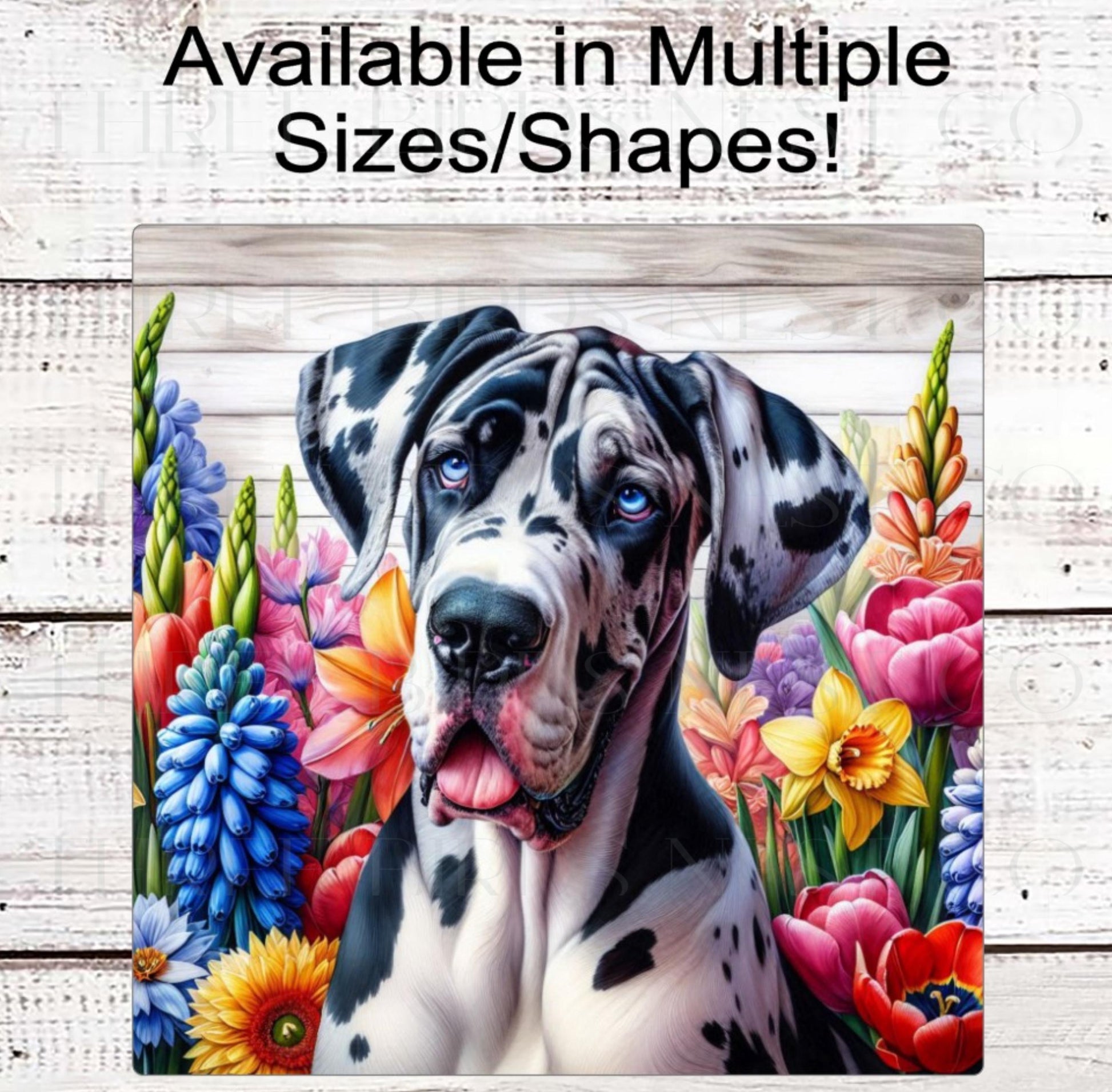 Dog Wreath Sign, Great Dane Dog, Spring Flowers, Floral Wreath Sign