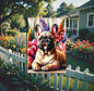 A beautiful fawn French Bulldog dog surrounded by gorgeous flowers.