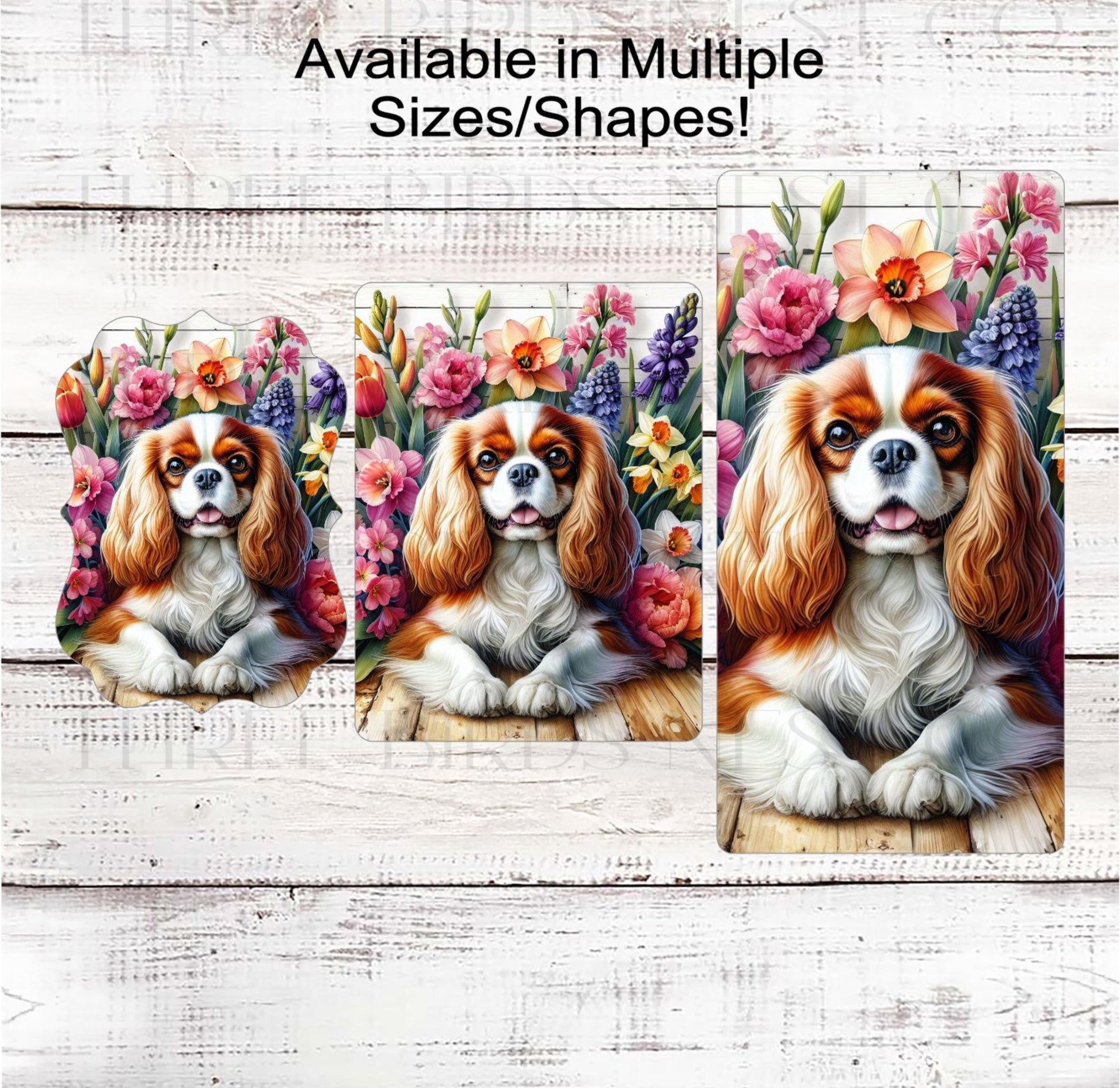Spring Dog Wreath Sign, Cavalier King Charles Spaniel Dog, Floral Wreath Sign