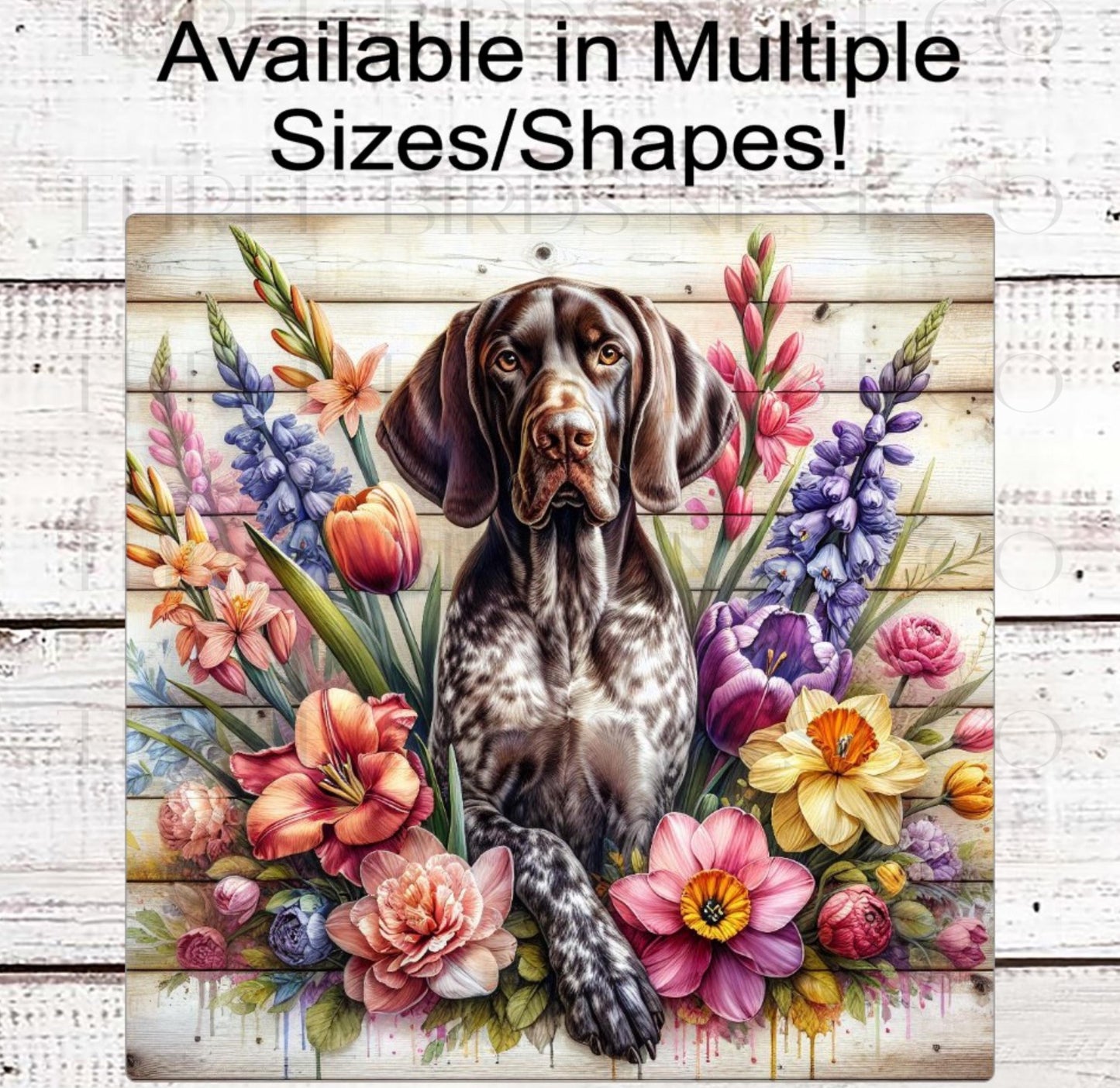 Spring Flowers Dog Wreath Sign - German Shorthaired Pointer Dog - Floral Wreath Sign