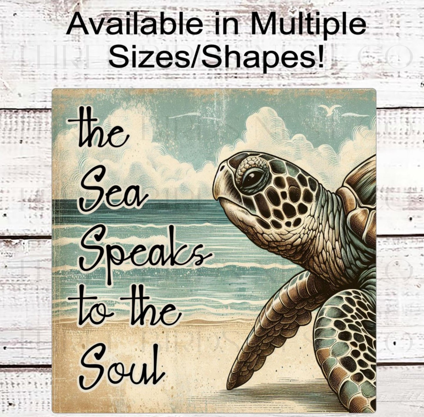 Beach Wreath Sign, The Sea Speaks to the Soul, Sea Turtle Lover, Ocean Nautical Decor