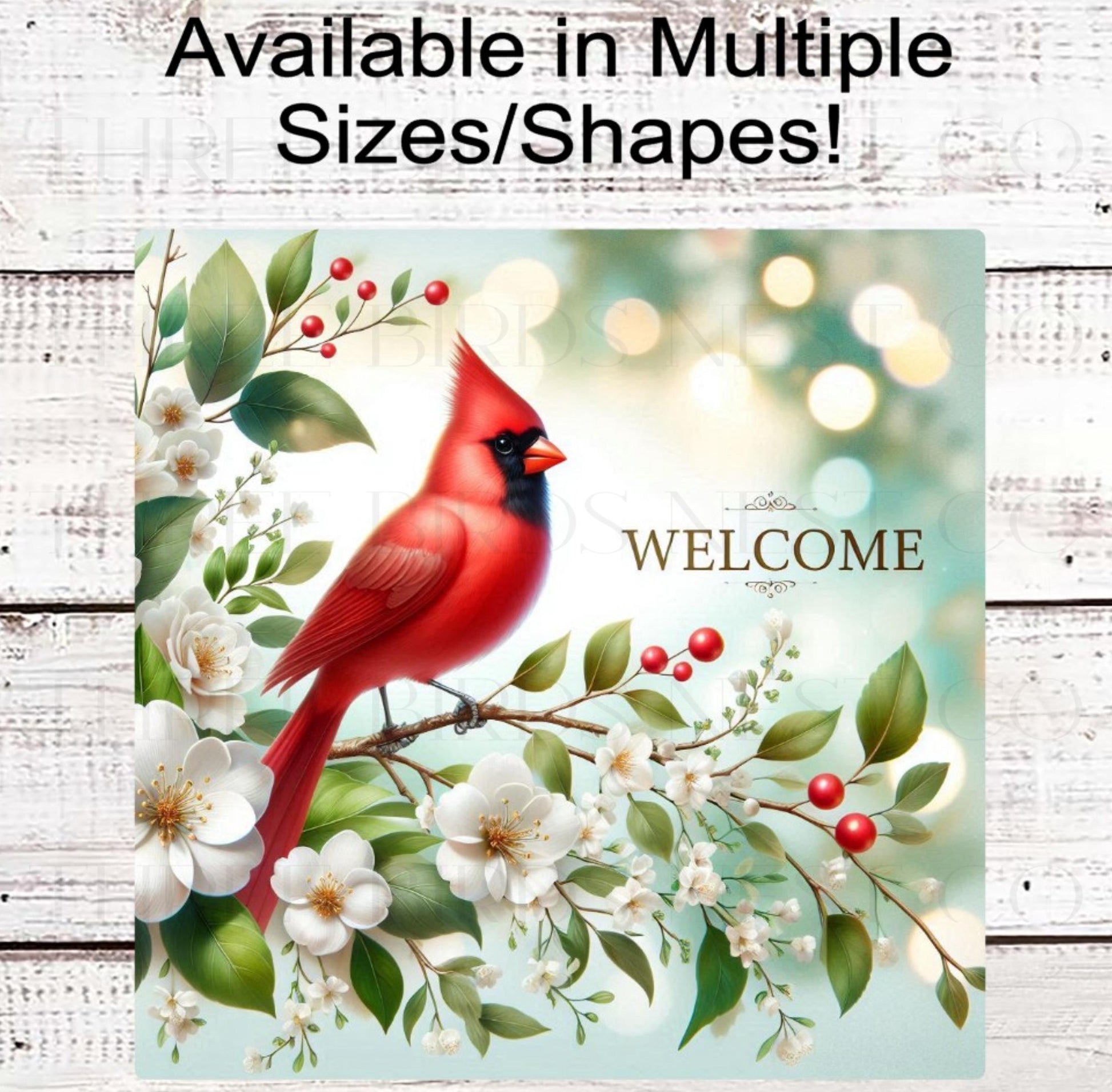 Cardinal Welcome Wreath Sign, Yoshino Cherry Tree, Bird Lover