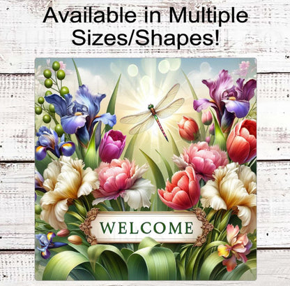 Dragonfly Lover, Welcome Wreath Sign, Spring Flowers, Everyday Sign