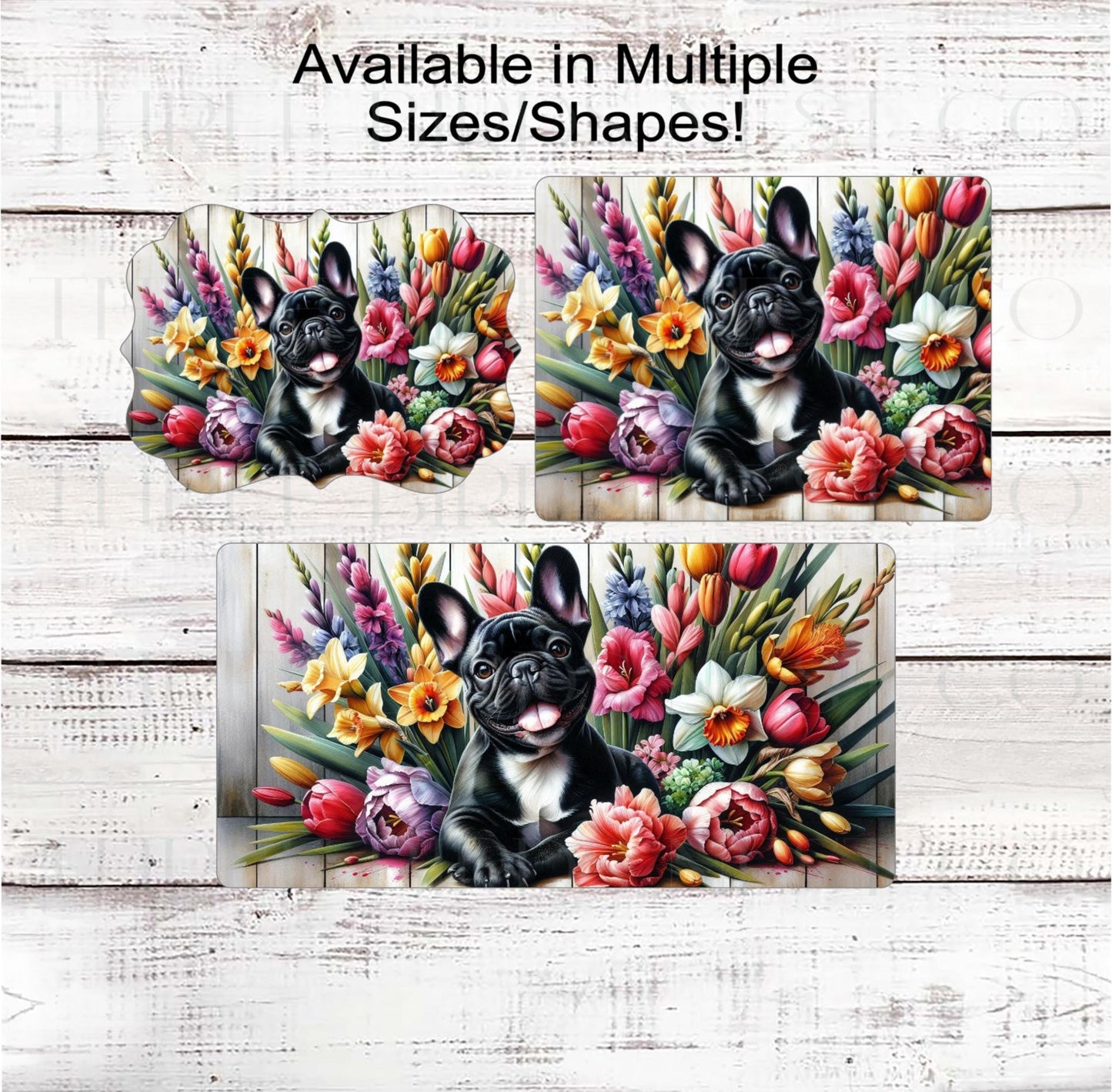 Dog Wreath Sign, French Bulldog, Frenchie Dog, Spring Flowers, Floral Wreath Sign