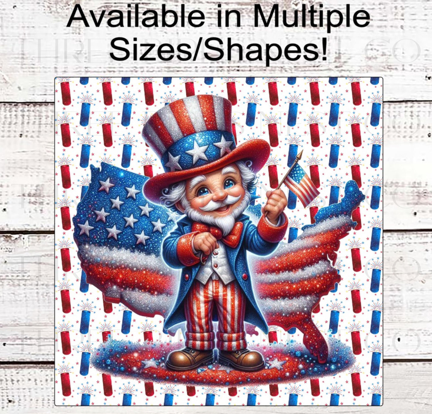Patriotic Wreath Sign, Uncle Sam, American Flag, God Bless America, Fireworks