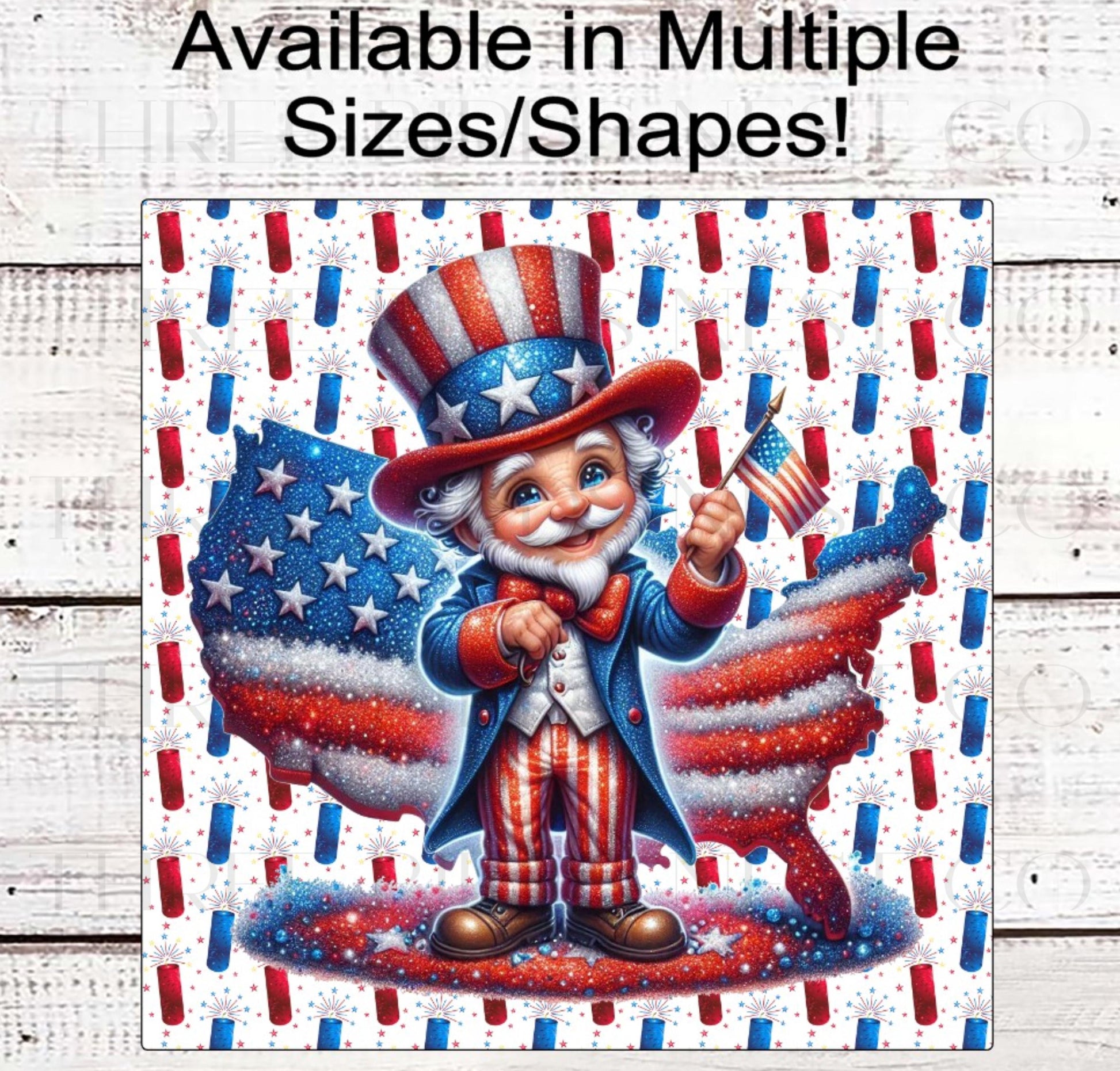 Patriotic Wreath Sign, Uncle Sam, American Flag, God Bless America, Fireworks