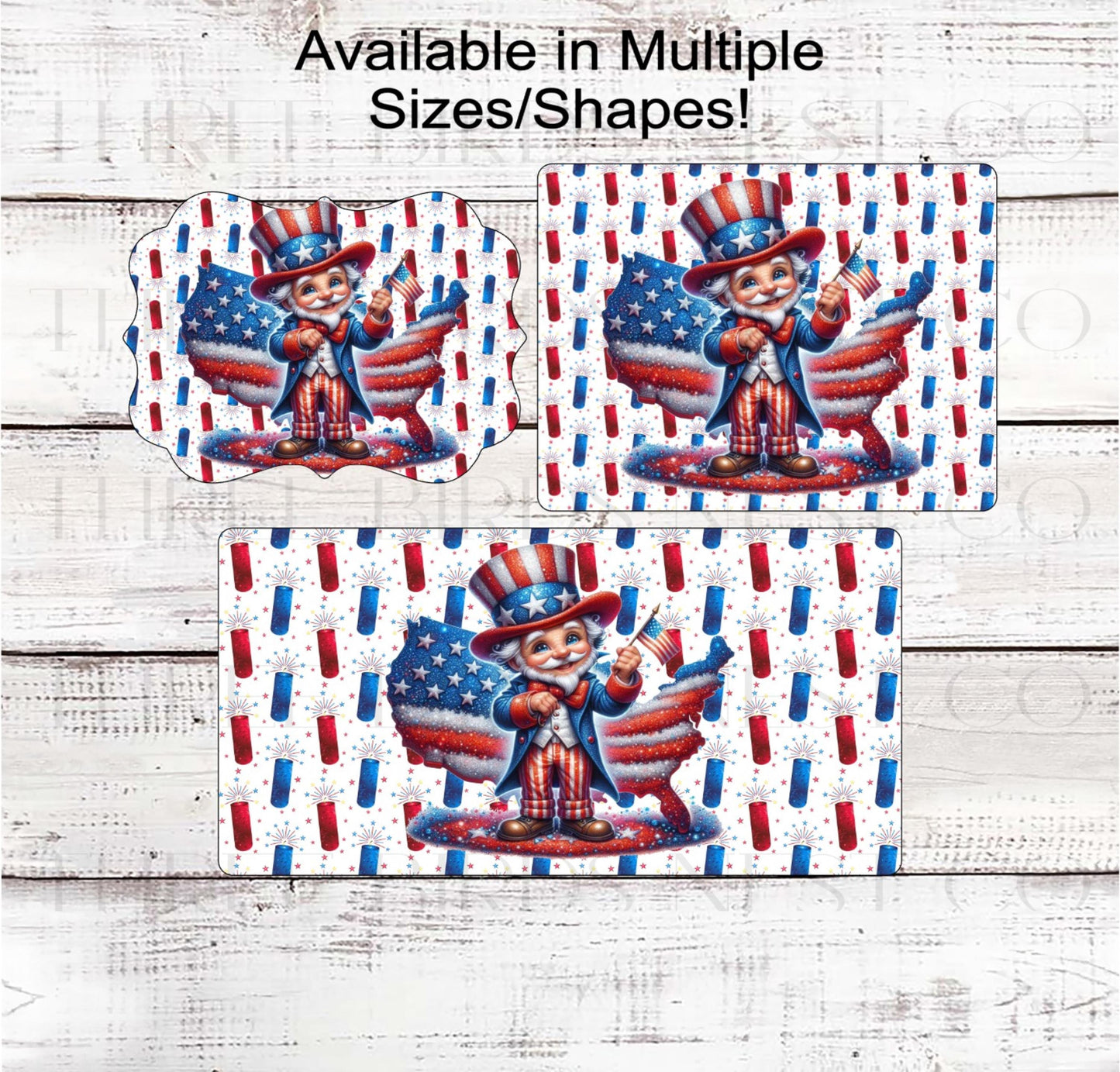 Patriotic Wreath Sign, Uncle Sam, American Flag, God Bless America, Fireworks