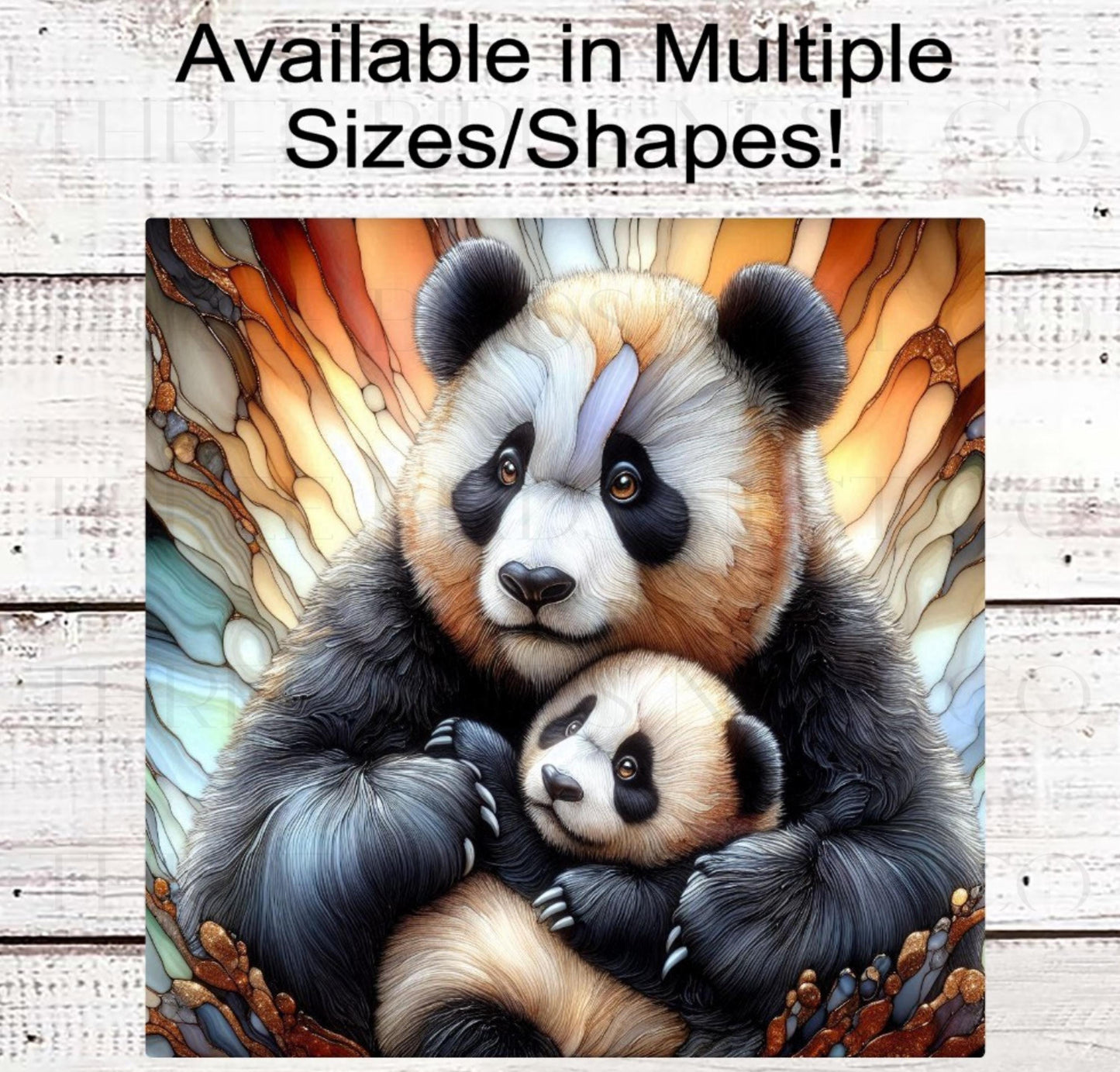 Panda Lover, Panda Cub, Mother and Baby, Safari Wreath Sign, Stained Glass