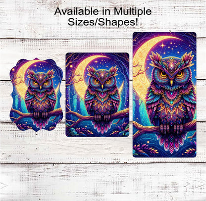 Owl Wreath Sign, Zentangle Woodland Animals, Crescent Moom, Halloween Decor