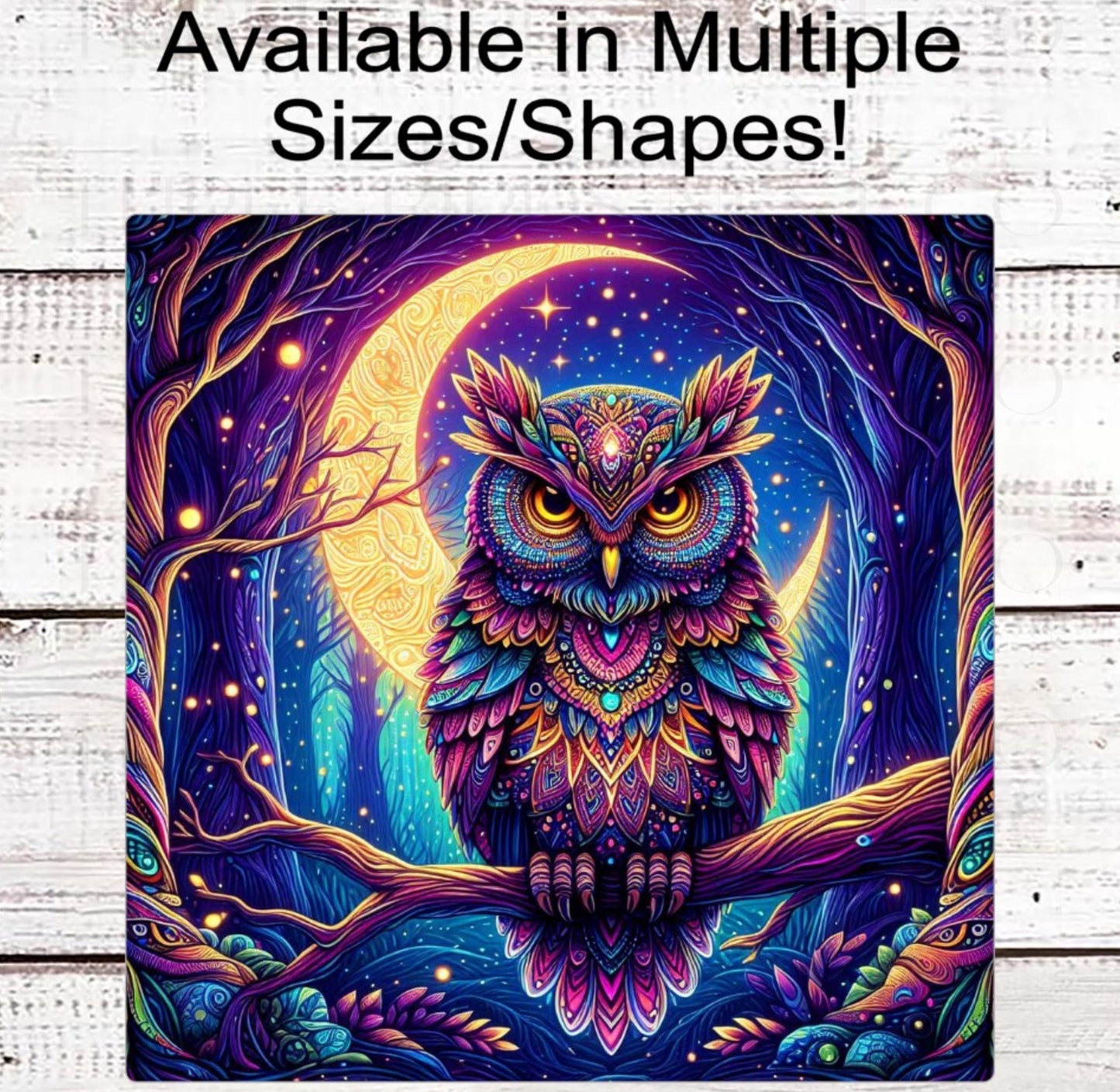 Owl Wreath Sign, Zentangle Woodland Animals, Crescent Moom, Halloween Decor