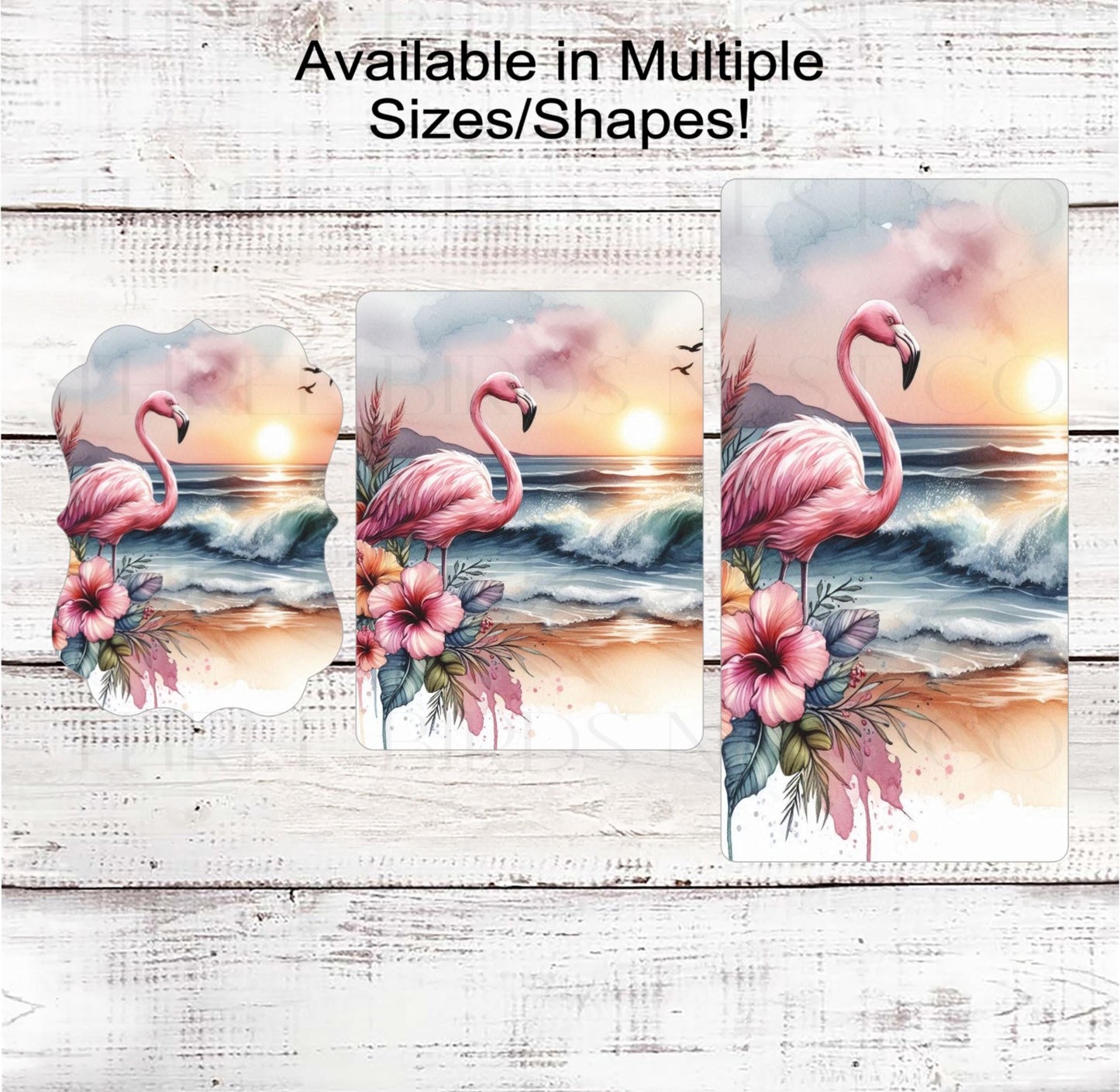 Beach Flamingo Wreath Sign, Hibiscus Flowers, Ocean Waves