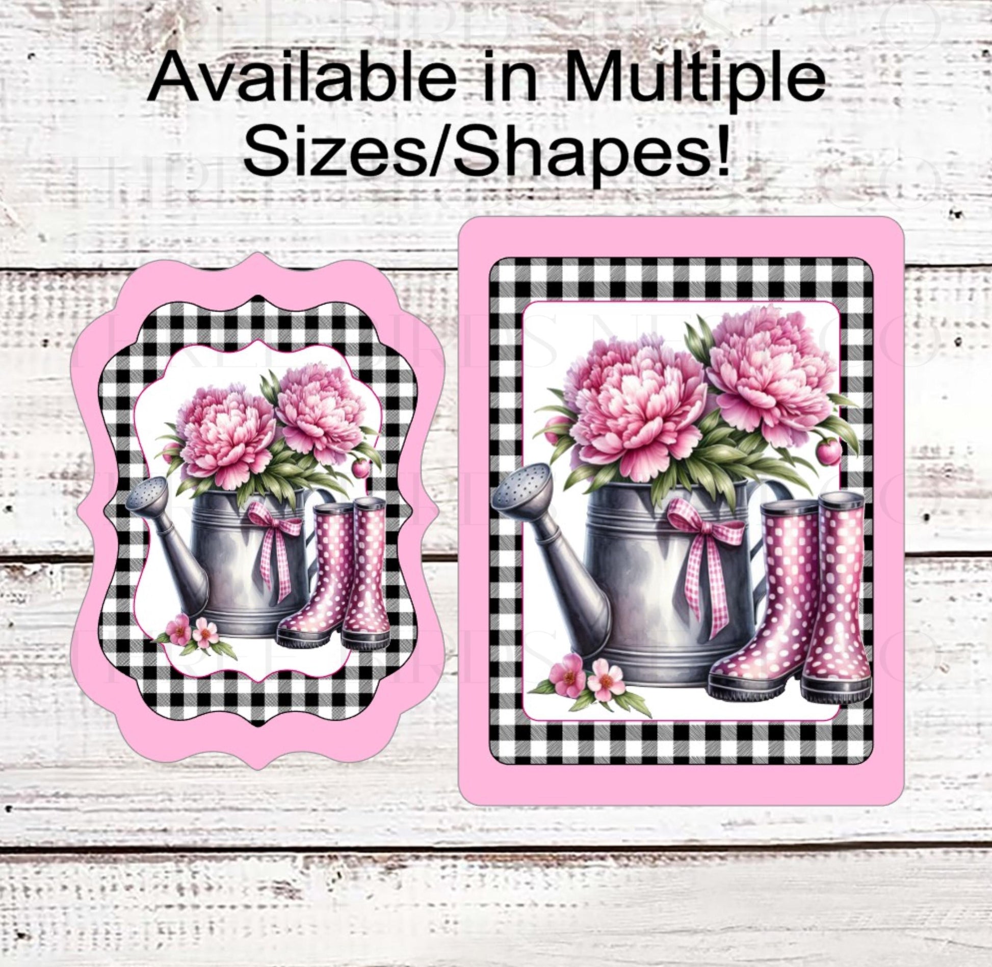 Watering Can Wreath Sign, Garden Lover, Rain Boots, Pink Peonies