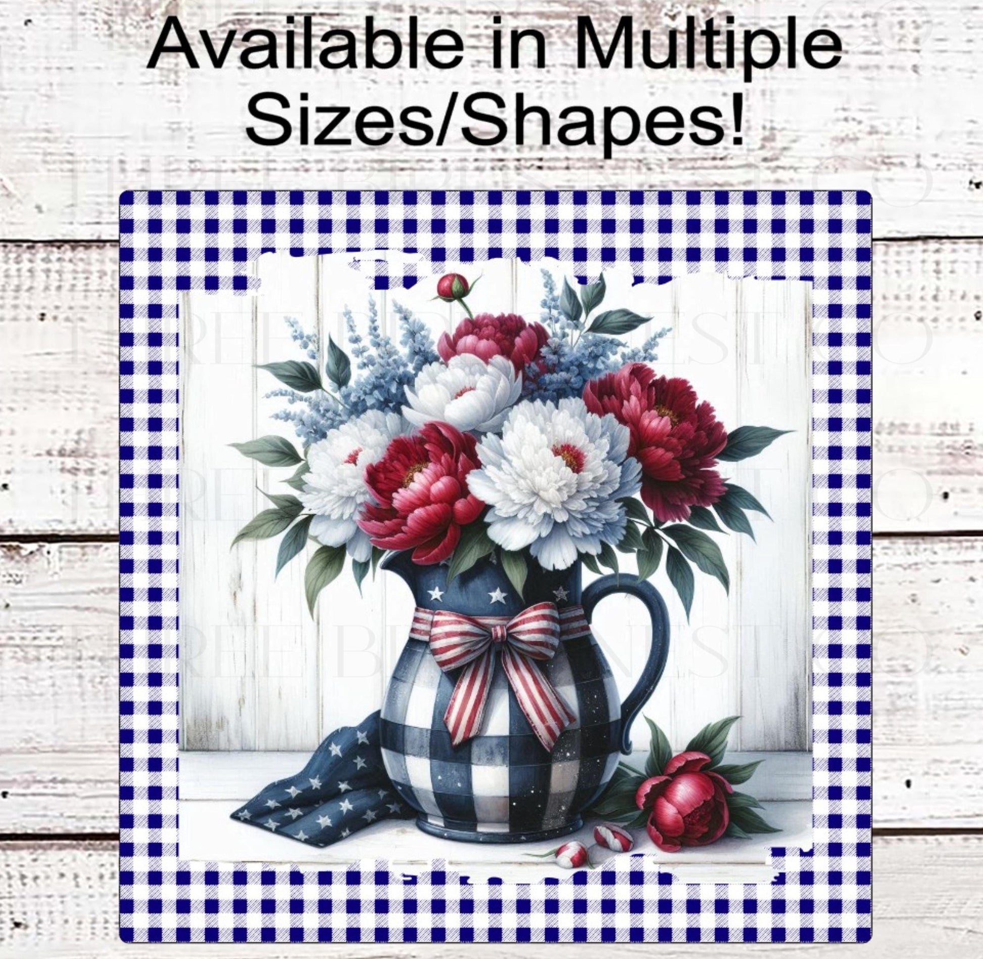 Patriotic Wreath Sign, Primitive Floral Decor, God Bless America, Red White and Blue Flowers, Rustic Farmhouse