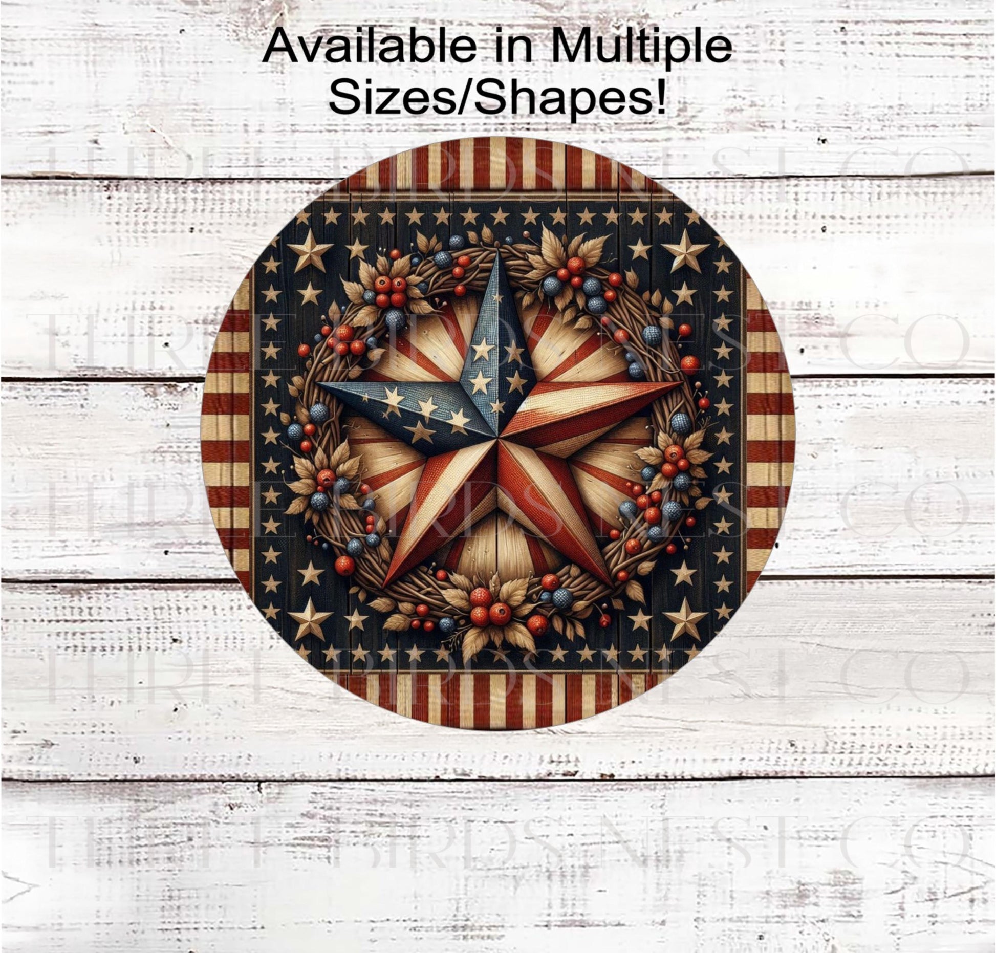 A beautiful Patriotic Barn Star surrounded by pip berries.