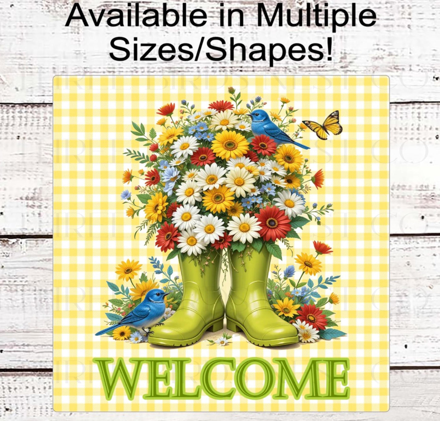Welcome Wreath Sign, Rain Boots Decor, Blue Birds, Butterfly Lover