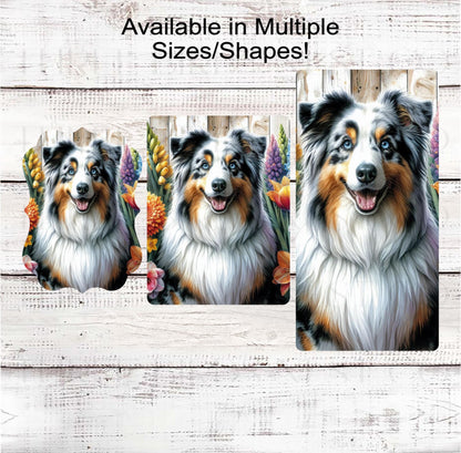 Dog Wreath Sign, Australian Shepherd Dog, Spring Flowers, Floral Wreath Sign