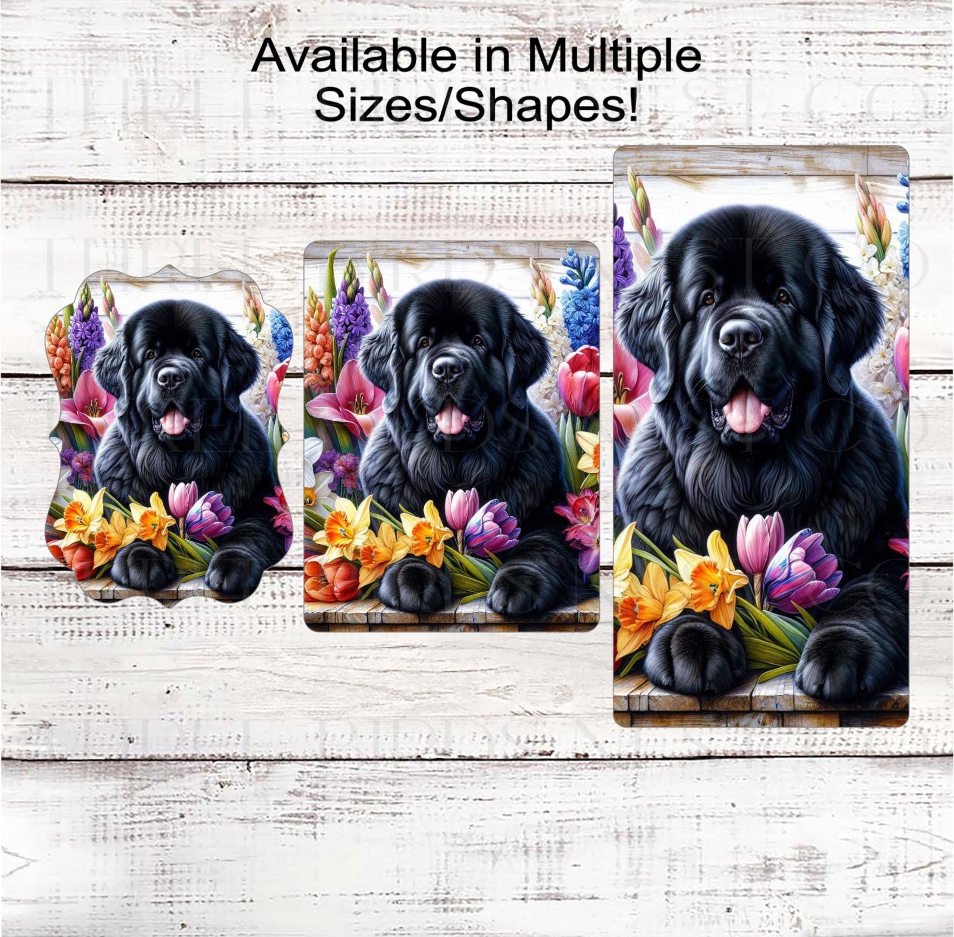 Dog Wreath Sign, Newfoundland Dog, Spring Flowers, Floral Wreath Sign