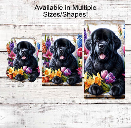 Dog Wreath Sign, Newfoundland Dog, Spring Flowers, Floral Wreath Sign