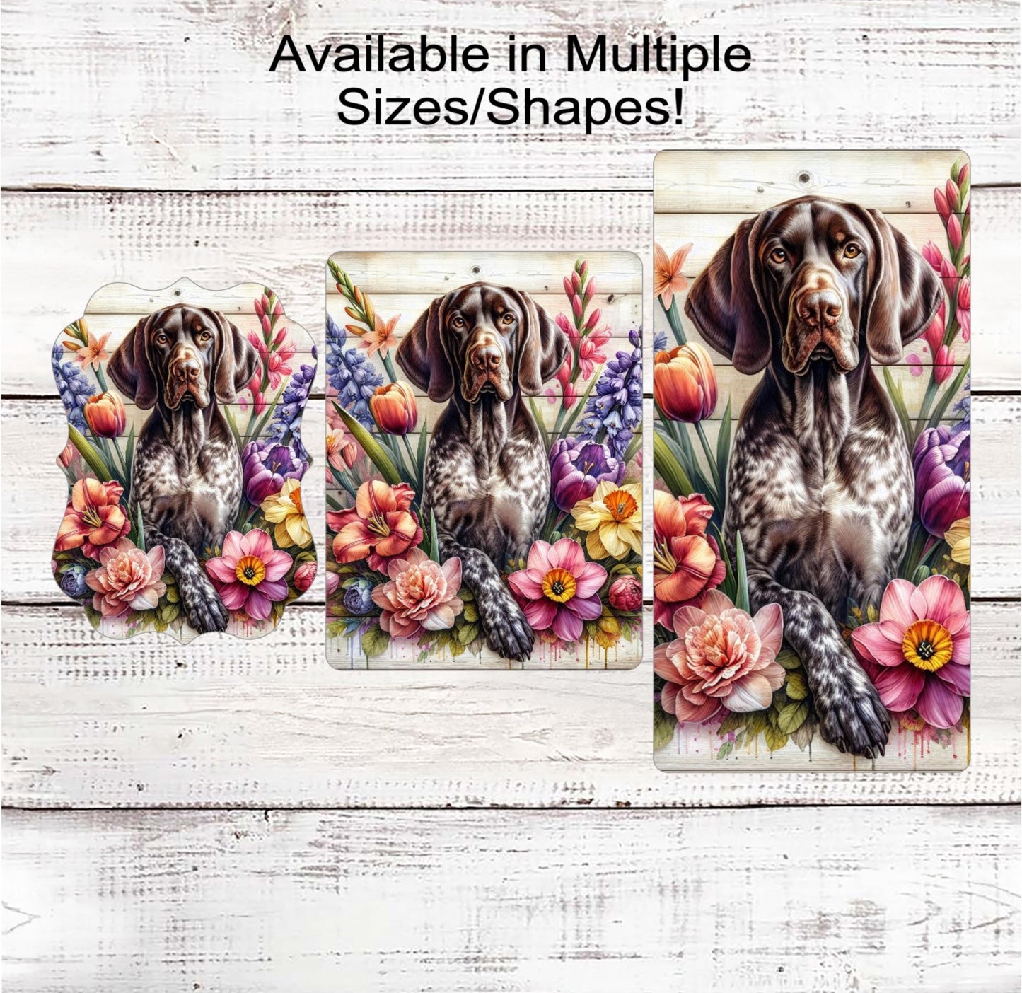 Spring Flowers Dog Wreath Sign - German Shorthaired Pointer Dog - Floral Wreath Sign