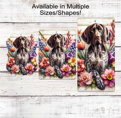 Spring Flowers Dog Wreath Sign - German Shorthaired Pointer Dog - Floral Wreath Sign
