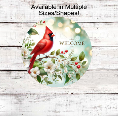 A beautiful red Cardinal bird sitting on a Yoshino Cherry Tree branch.