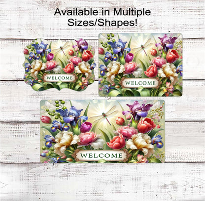 Dragonfly Lover, Welcome Wreath Sign, Spring Flowers, Everyday Sign