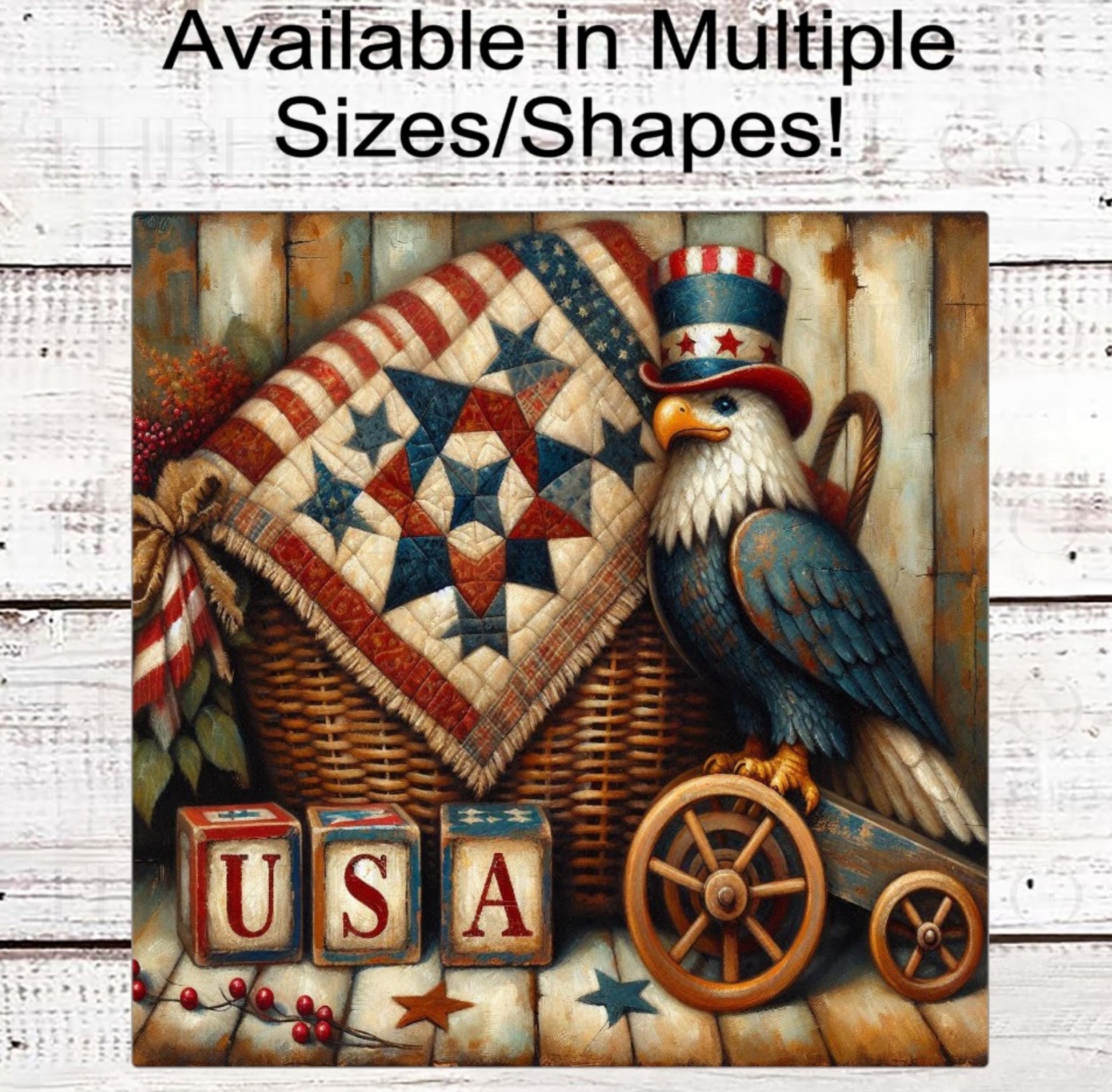 Patriotic Wreath Sign, Primitive Eagle, God Bless America, USA, Americana Quilt