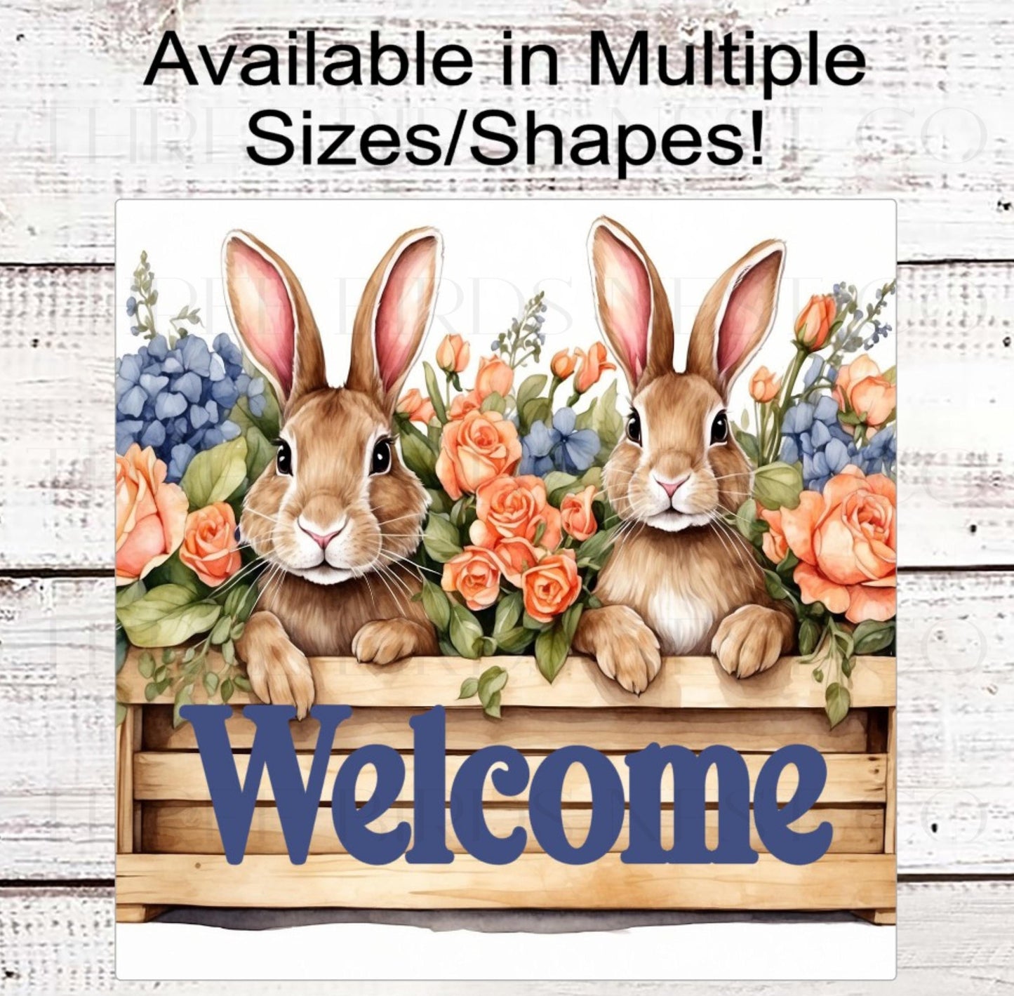 Bunny Rabbit Welcome Wreath Sign, Roses and Hydrangeas, Spring Wreath Signs