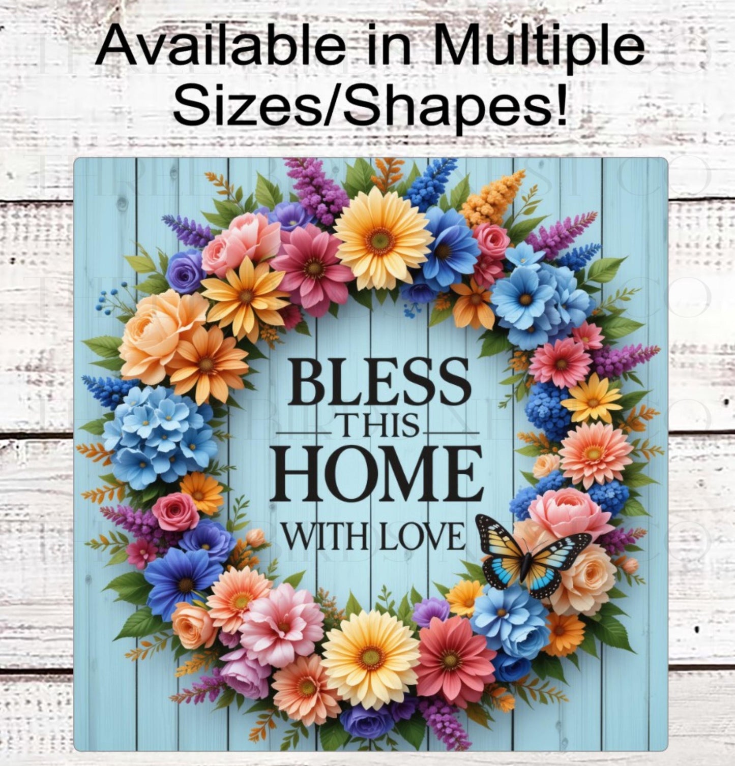 Bless This Home with Love Wreath Sign, Pansy Flowers, Rustic Welcome