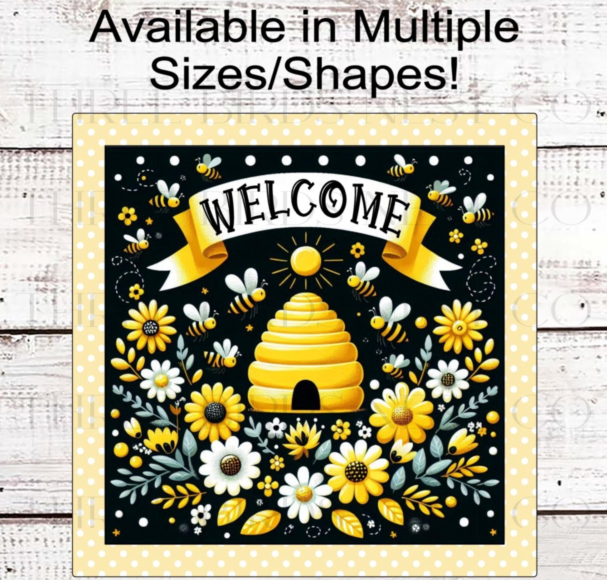 Bee Hive Welcome Wreath Sign, Daisies, Honeybees, Floral Decor